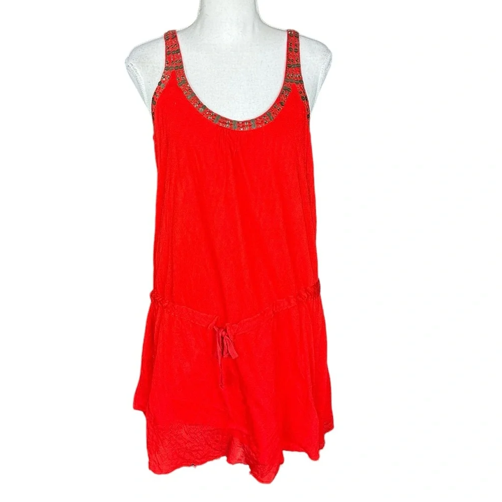 FREE PEOPLE: Red Drop Waist Sequin & Beaded Sleeveless Dress -Size 8